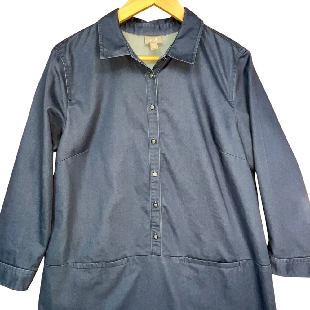 J Jill Women’s Blue Cotton Blend Front Pocket‎ Knee Length Retro Dress M - Picture 3 of 6